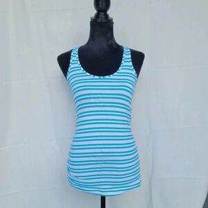 Lululemon Shirt Womens Blue White Striped Sleeveless Tank Top Racerback Workout